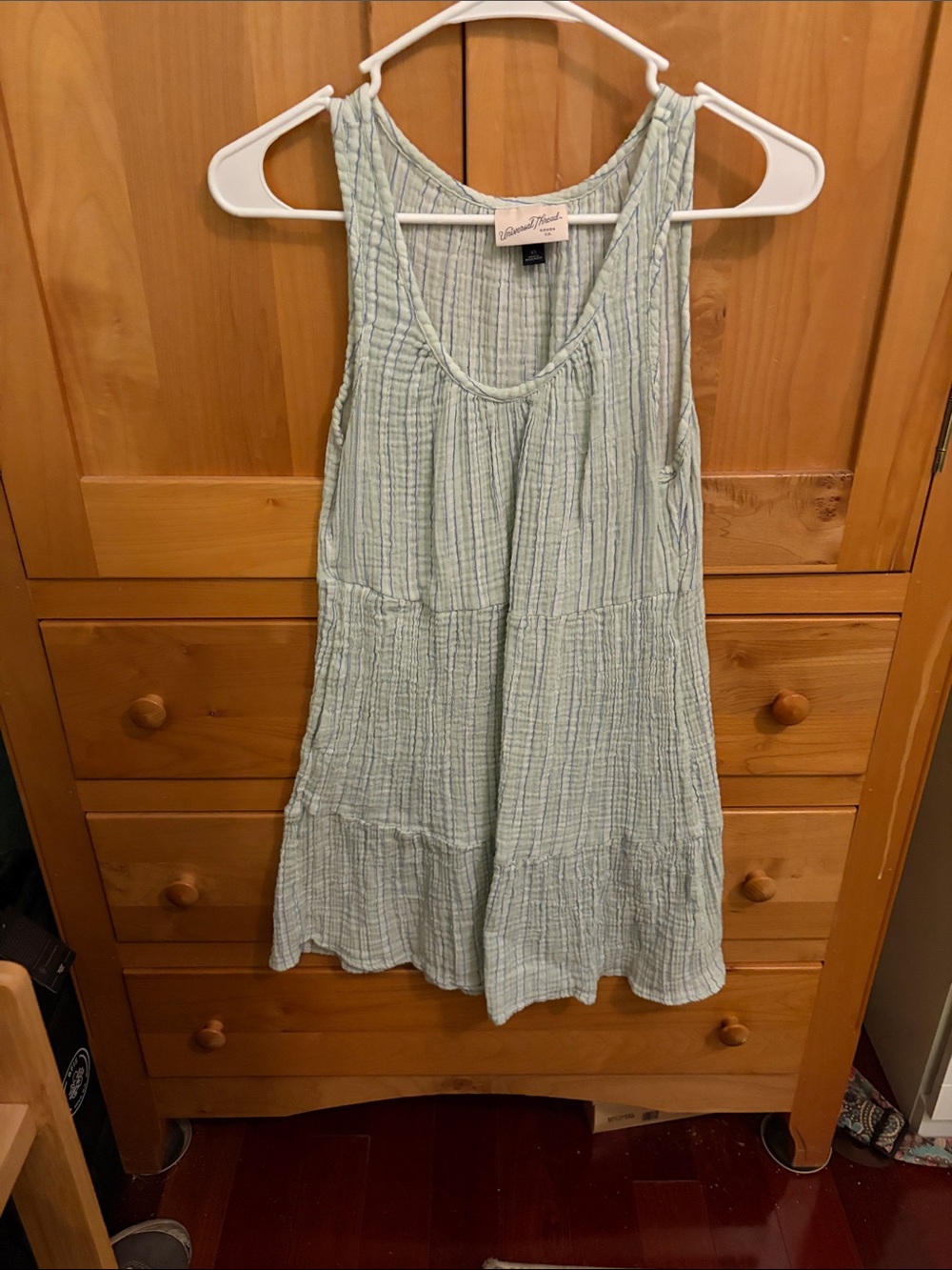 Light Sage Crinkle Tiered Tank Dress - Unknown Brand